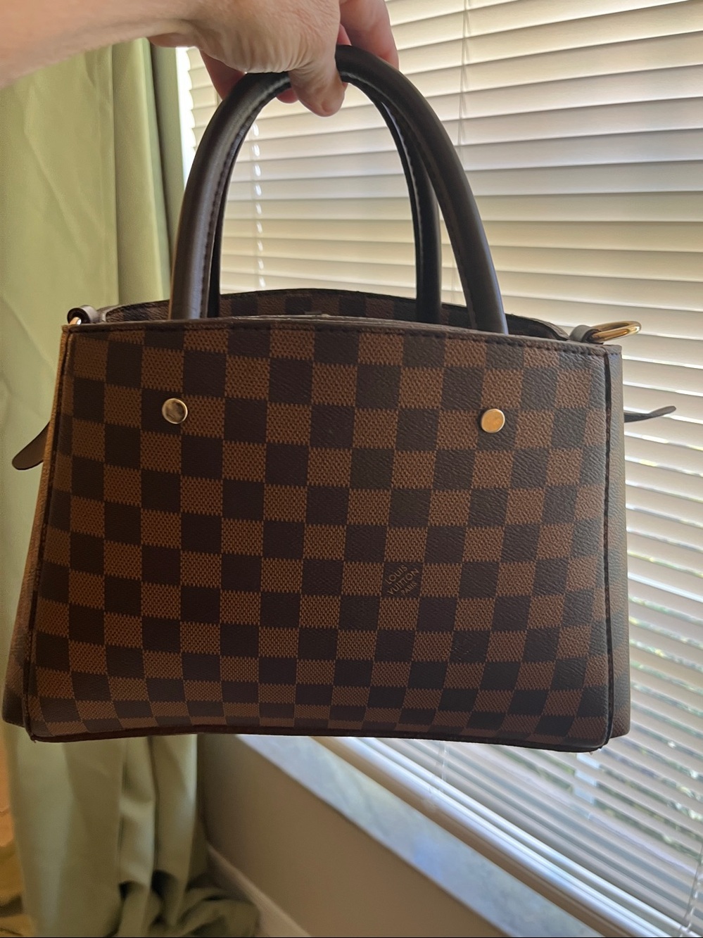 Pristine brown checkered Monogram inspired iconic logo handbag  12x8 - Picture 2 of 10